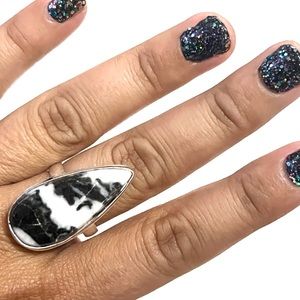 White Buffalo Turquoise Sterling Silver Ring, Size 9.5